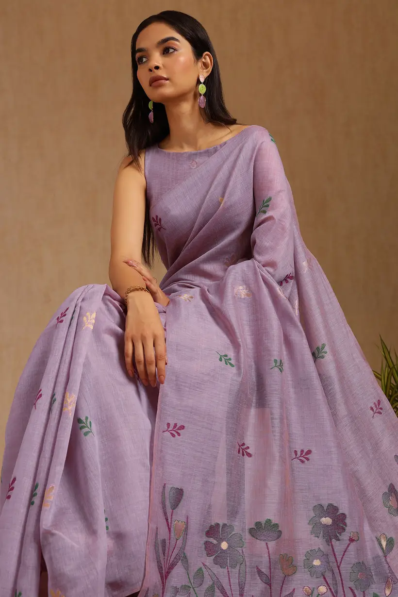 Lavender Chanderi Woven Design Saree